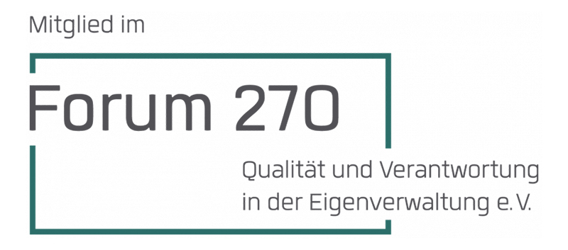 Mitglied im Forum 270 e.V. | Qualität und Verantwortung in der Eigenverwaltung Logo des Forum 270 e.V., Netzwerk für Qualität und Verantwortung in der Eigenverwaltung, mit Hinweis auf die Mitgliedschaft. Die Kanzlei Winkler & Partner ist Mitglied im Forum 270 e.V., dem Verband für Qualität und Verantwortung in der Eigenverwaltung.
